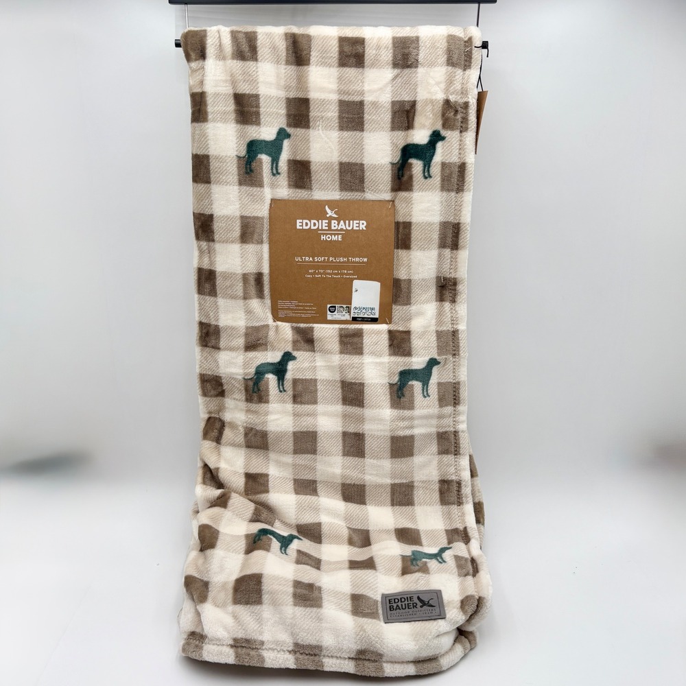 EDDIE BAUER Home Plush‎ Throw Blanket Buffalo Check Dog Print Ultra Soft